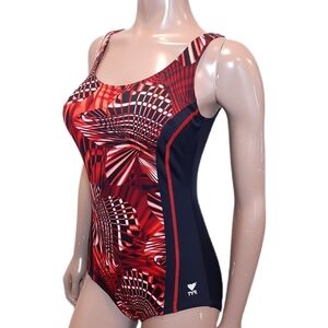 💠VINTAGE 90s TYR One Piece Swimsuit Competitive Modest Abstract Womens Size 12